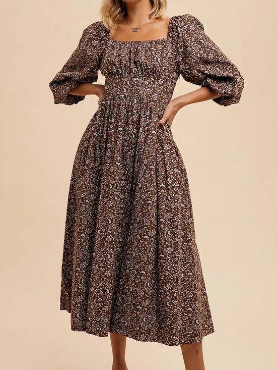 in loom Dresses & Skirts - In Loom Floral Paisley Dress in in Brown Sz L